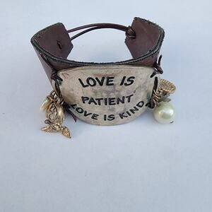 Vintage leather cuff bracelet love is patient Southern Charm boho